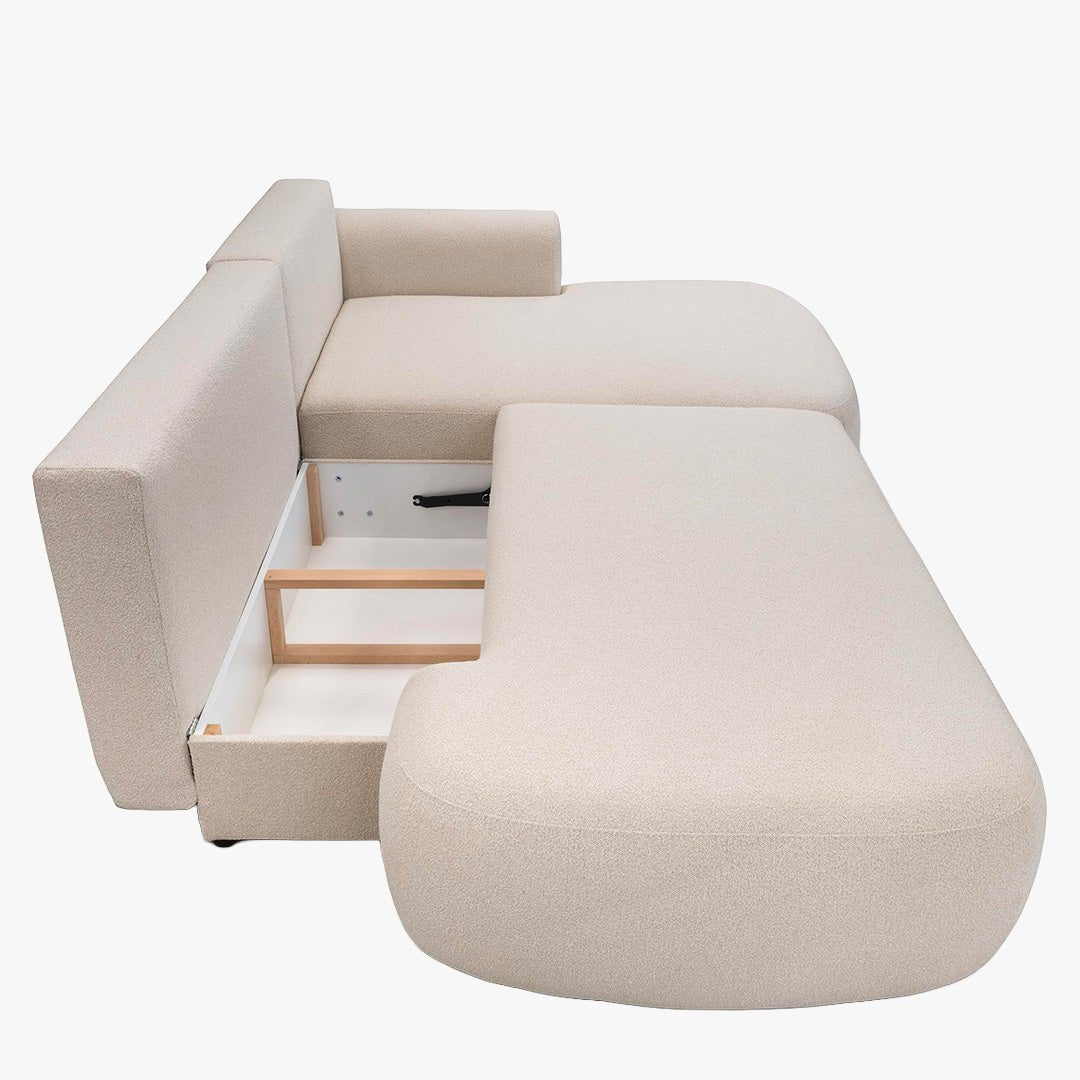 TYLAN Canapé d’angle convertible avec coffre effet peau de mouton écru - Angle droit - Canapé d'angle convertible - Mobilier Deco
