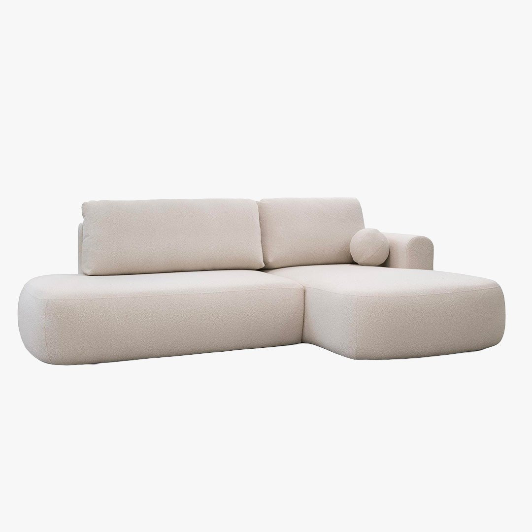 TYLAN Canapé d’angle convertible avec coffre effet peau de mouton écru - Angle droit - Canapé d'angle convertible - Mobilier Deco