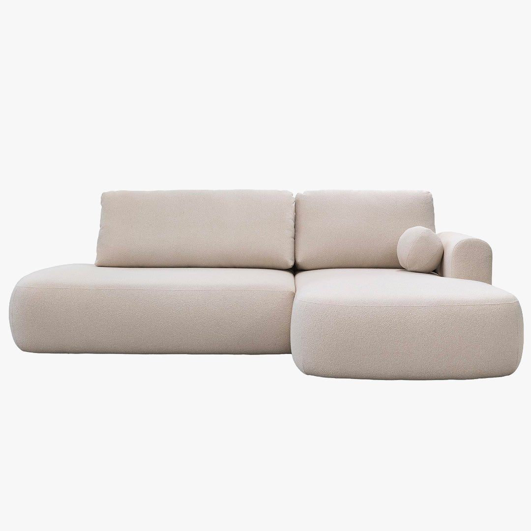 TYLAN Canapé d’angle convertible avec coffre effet peau de mouton écru - Angle droit - Canapé d'angle convertible - Mobilier Deco