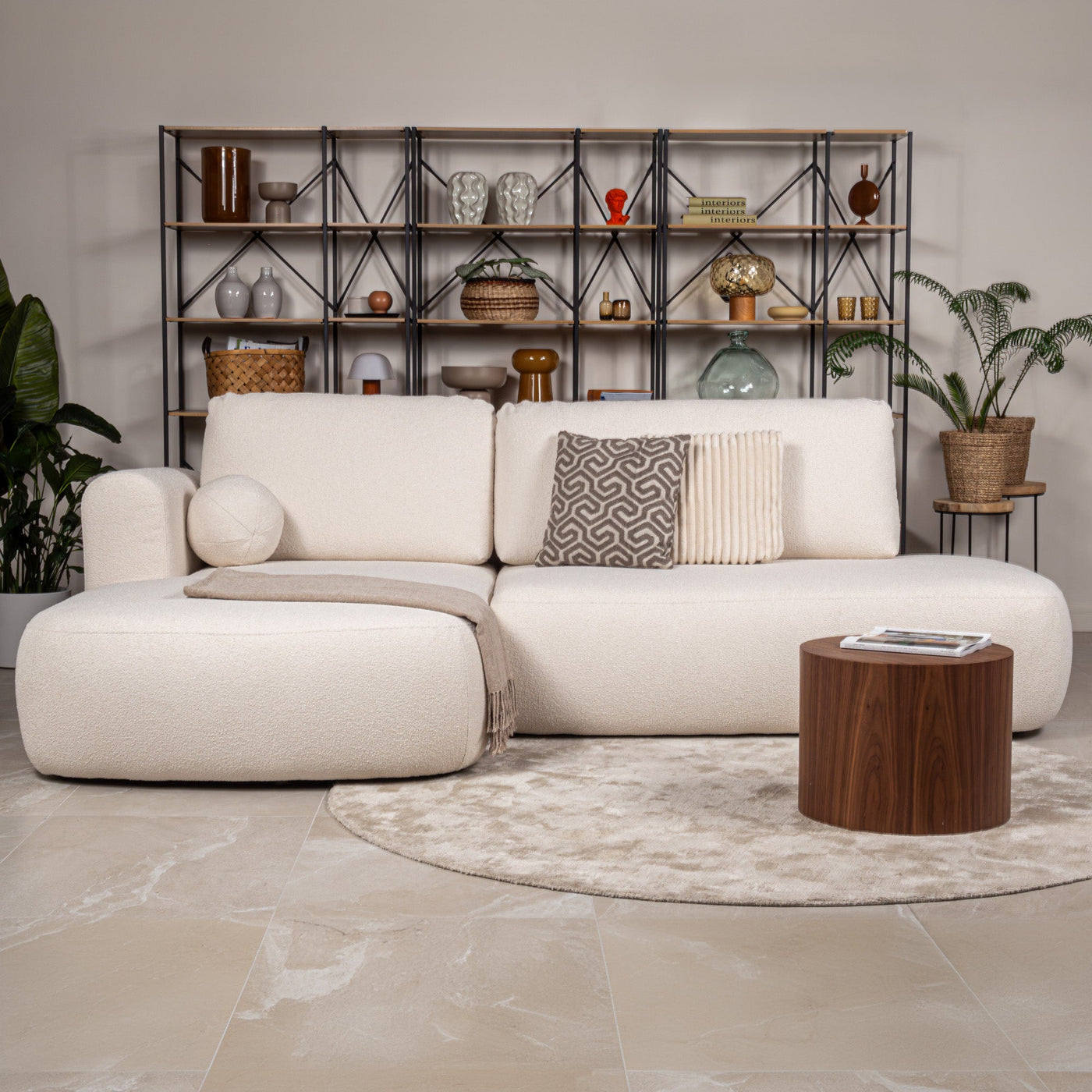 TYLAN Canapé d’angle convertible avec coffre effet peau de mouton écru - Angle gauche - Canapé d'angle convertible - Mobilier Deco