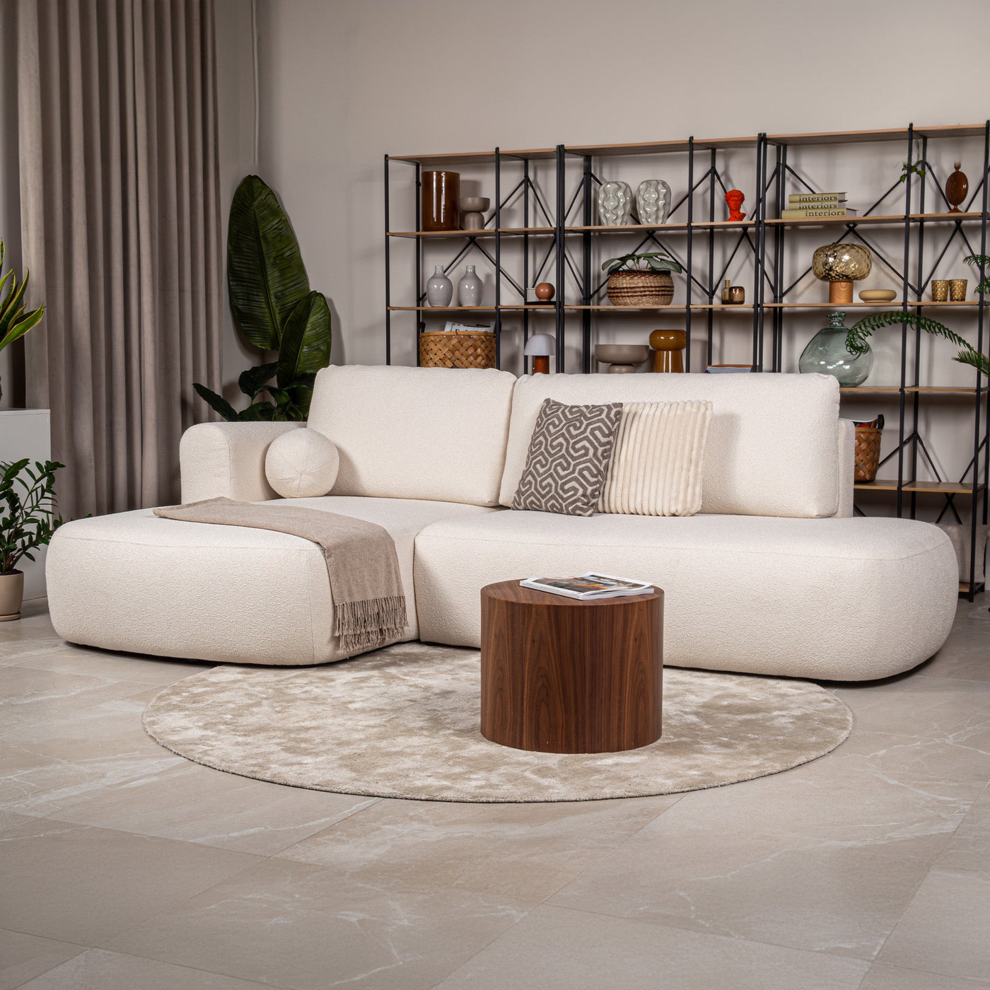 TYLAN Canapé d’angle convertible avec coffre effet peau de mouton écru - Angle gauche - Canapé d'angle convertible - Mobilier Deco