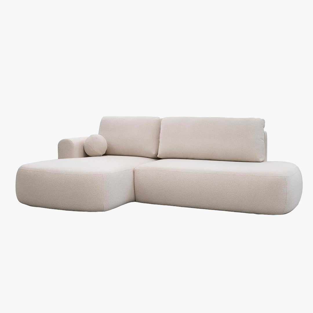 TYLAN Canapé d’angle convertible avec coffre effet peau de mouton écru - Angle gauche - Canapé d'angle convertible - Mobilier Deco
