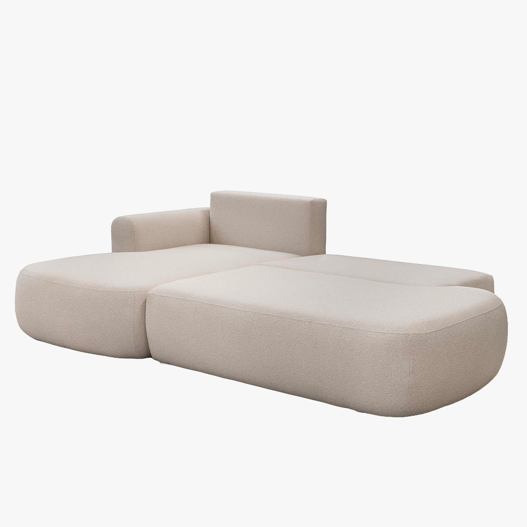 TYLAN Canapé d’angle convertible avec coffre effet peau de mouton écru - Angle gauche - Canapé d'angle convertible - Mobilier Deco