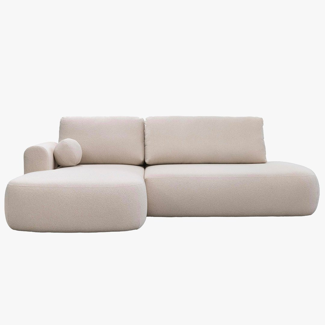 TYLAN Canapé d’angle convertible avec coffre effet peau de mouton écru - Angle gauche - Canapé d'angle convertible - Mobilier Deco