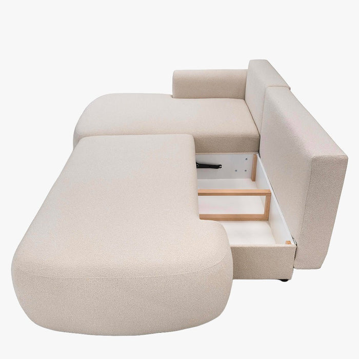 TYLAN Canapé d’angle convertible avec coffre effet peau de mouton écru - Angle gauche