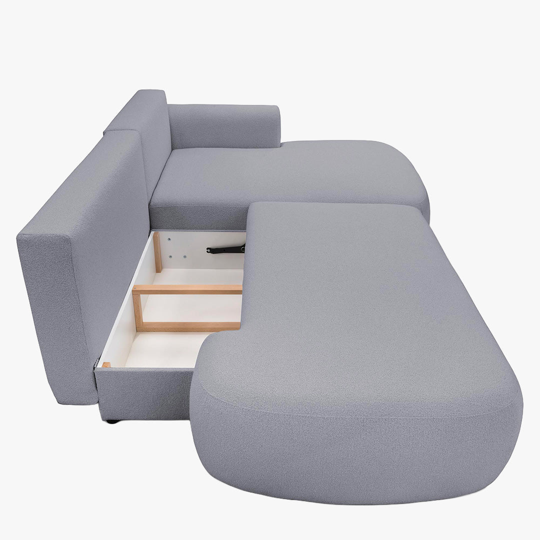 TYLAN Canapé d’angle convertible avec coffre effet peau de mouton gris - Angle droit - Canapé d'angle convertible - Mobilier Deco