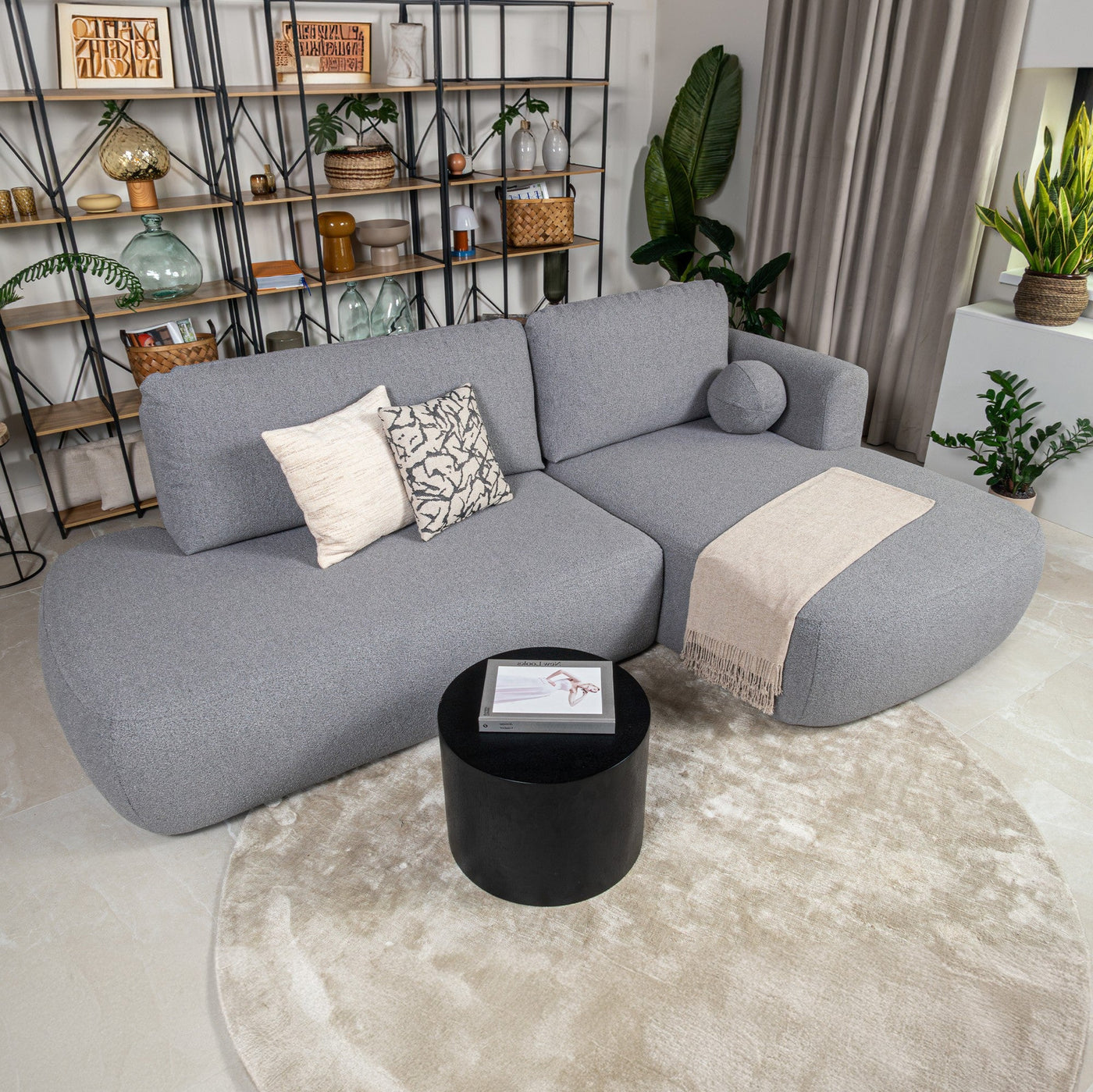 TYLAN Canapé d’angle convertible avec coffre effet peau de mouton gris - Angle droit - Canapé d'angle convertible - Mobilier Deco