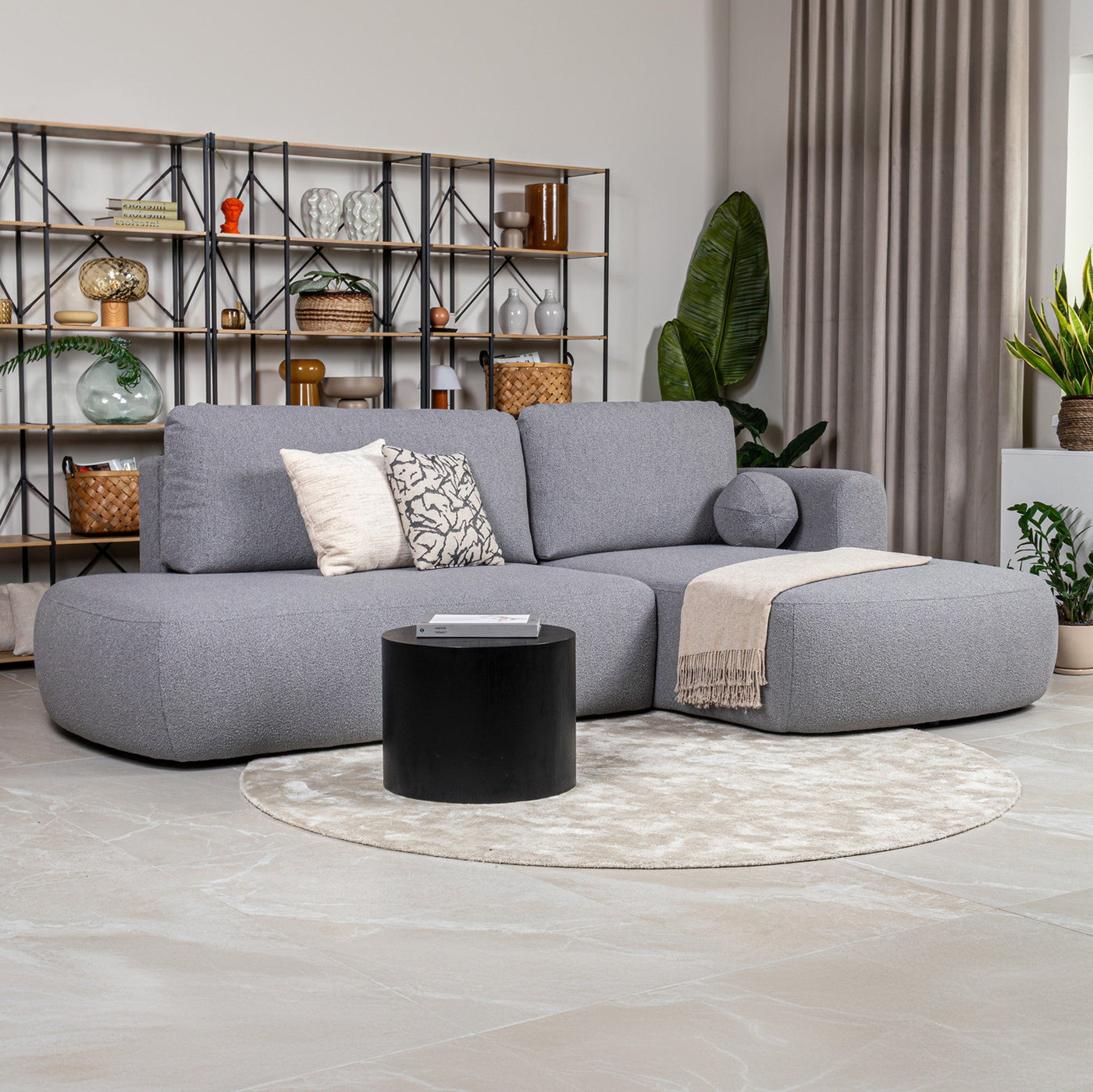 TYLAN Canapé d’angle convertible avec coffre effet peau de mouton gris - Angle droit - Canapé d'angle convertible - Mobilier Deco