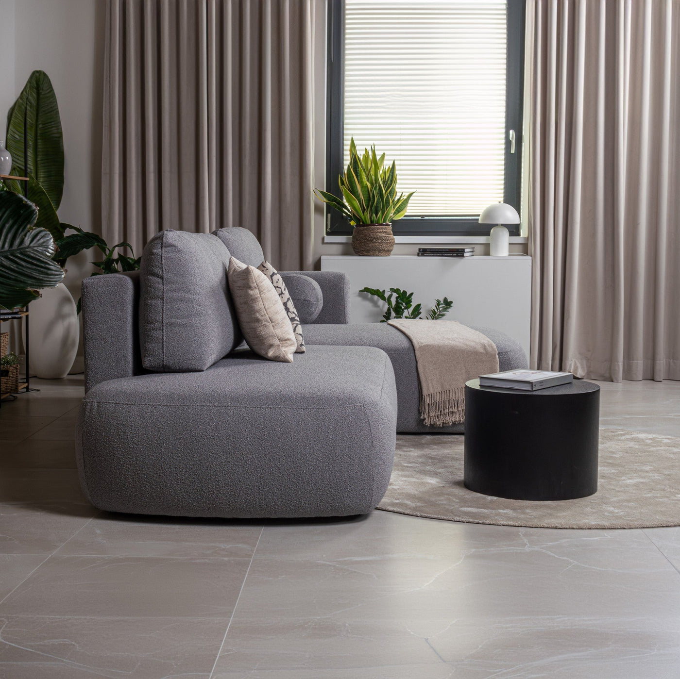TYLAN Canapé d’angle convertible avec coffre effet peau de mouton gris - Angle droit - Canapé d'angle convertible - Mobilier Deco