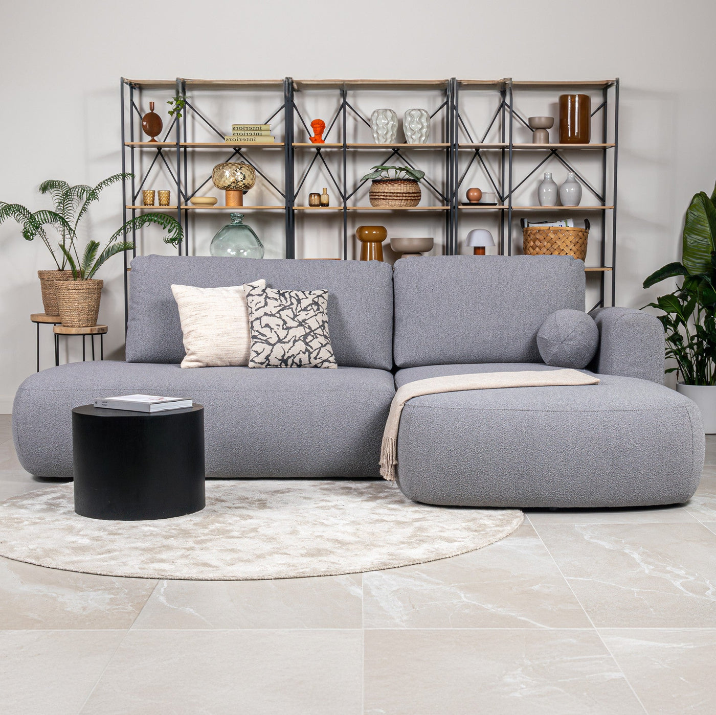 TYLAN Canapé d’angle convertible avec coffre effet peau de mouton gris - Angle droit - Canapé d'angle convertible - Mobilier Deco