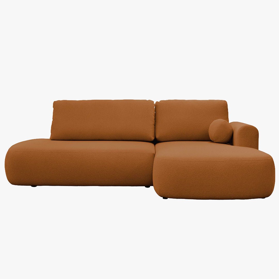 TYLAN Canapé d’angle convertible avec coffre effet peau de mouton orange - Angle droit - Canapé d'angle convertible - Mobilier Deco