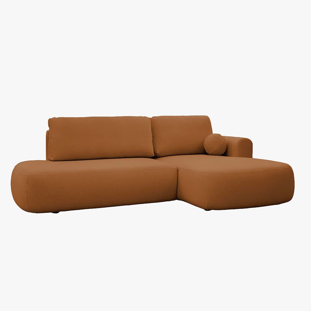 TYLAN Canapé d’angle convertible avec coffre effet peau de mouton orange - Angle droit - Canapé d'angle convertible - Mobilier Deco