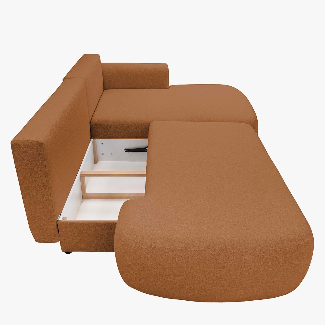 TYLAN Canapé d’angle convertible avec coffre effet peau de mouton orange - Angle droit - Canapé d'angle convertible - Mobilier Deco