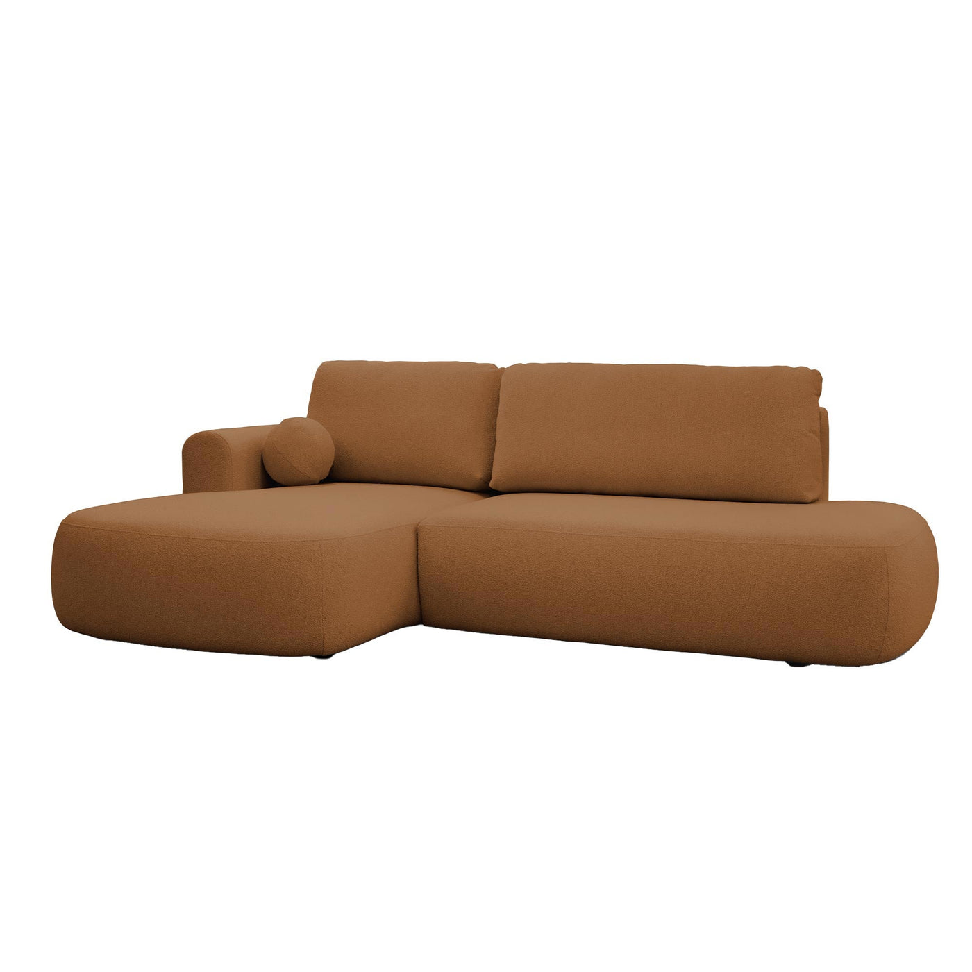 TYLAN Canapé d’angle convertible avec coffre effet peau de mouton orange - Angle gauche - Canapé d'angle convertible