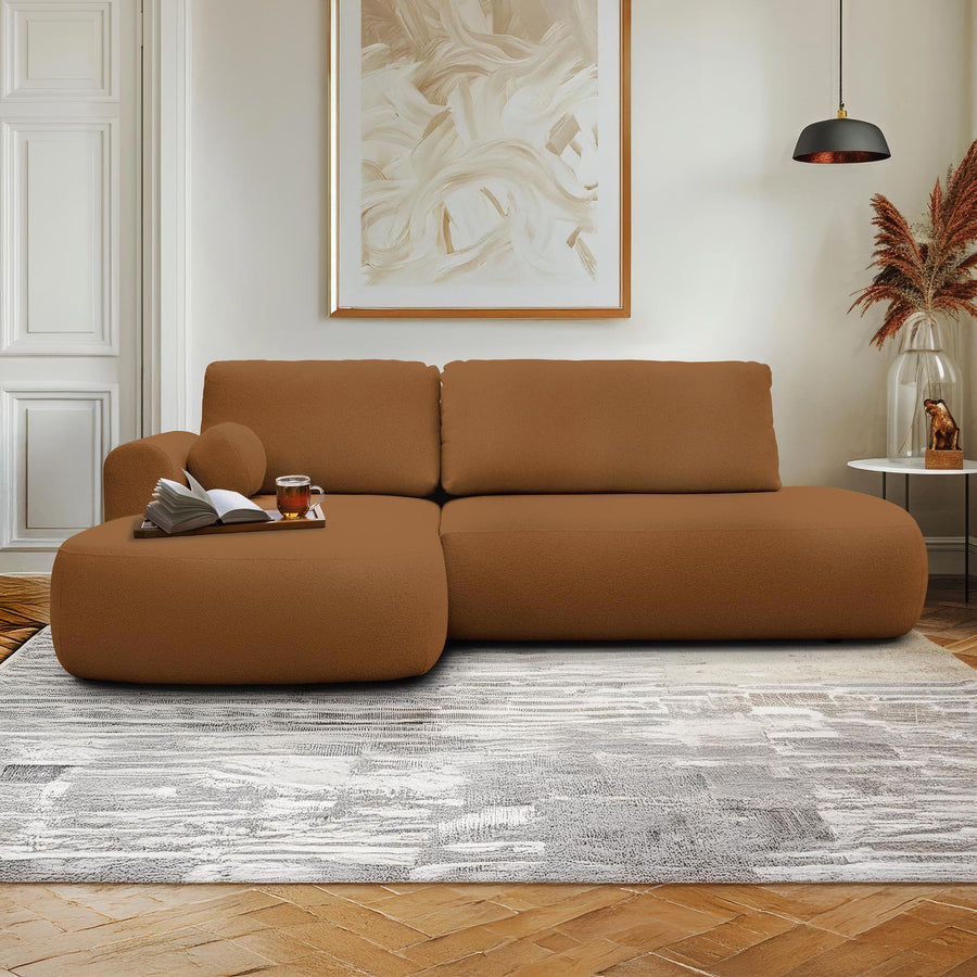 TYLAN Canapé d’angle convertible avec coffre effet peau de mouton orange - Angle gauche — aperçu vidéo