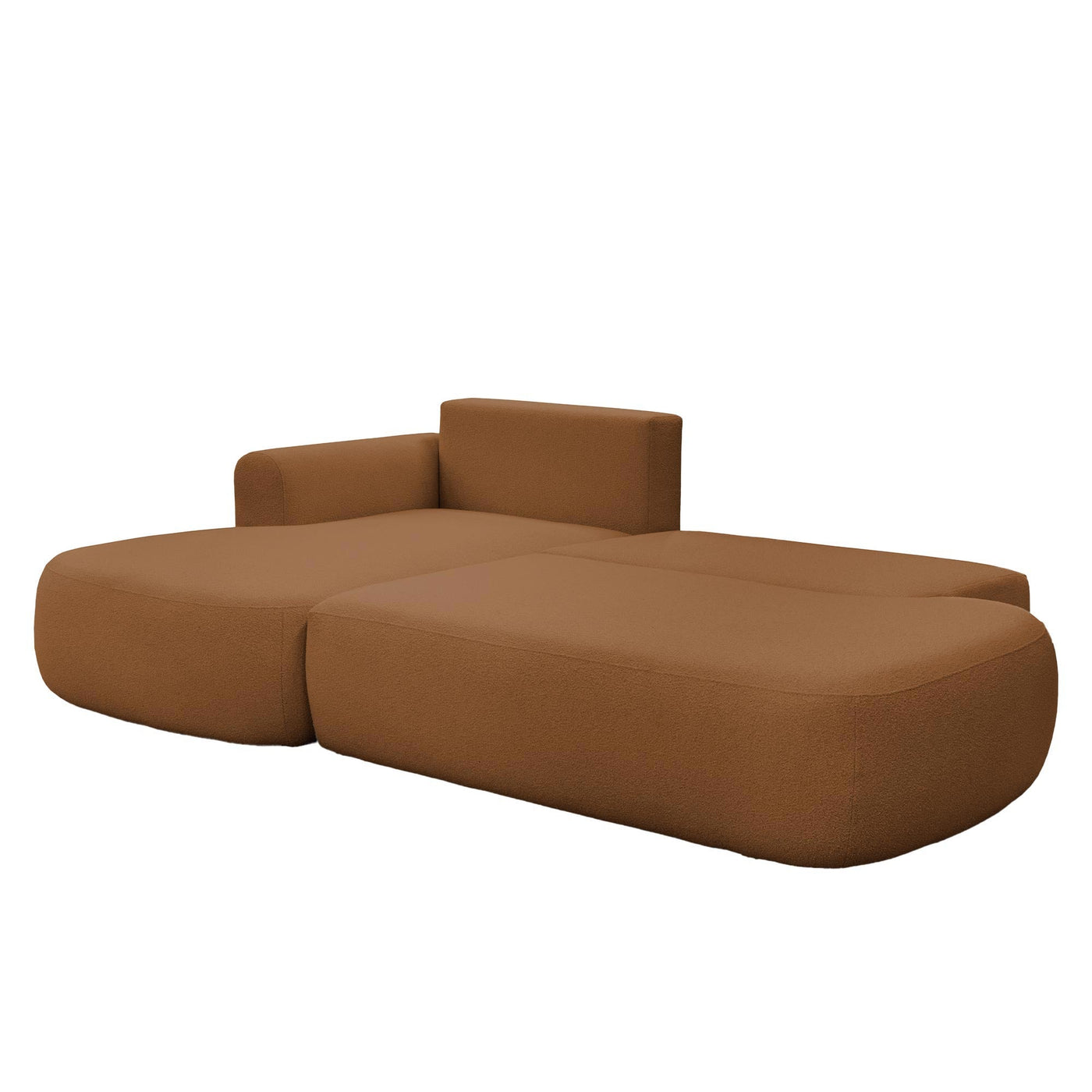 TYLAN Canapé d’angle convertible avec coffre effet peau de mouton orange - Angle gauche - Canapé d'angle convertible