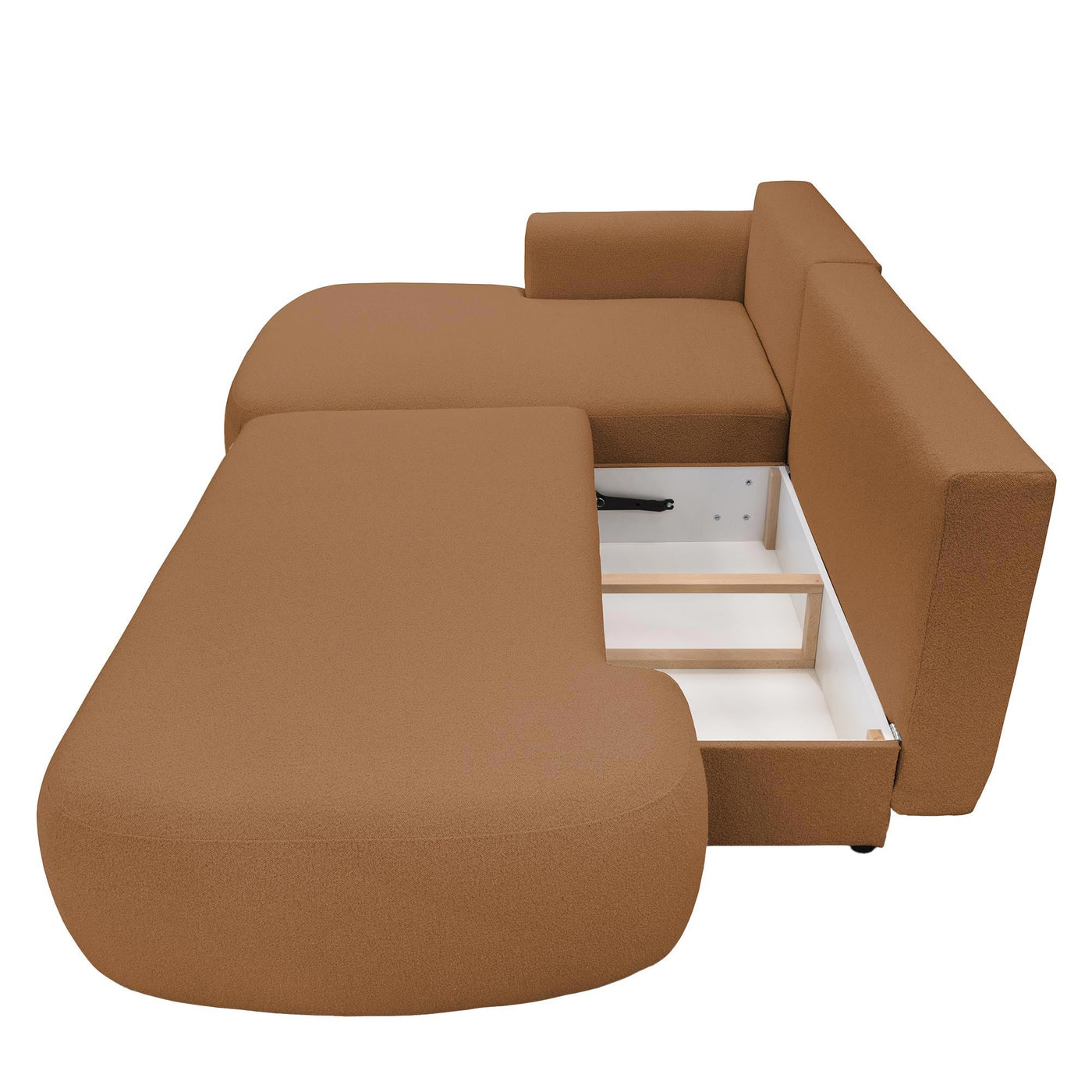TYLAN Canapé d’angle convertible avec coffre effet peau de mouton orange - Angle gauche - Canapé d'angle convertible
