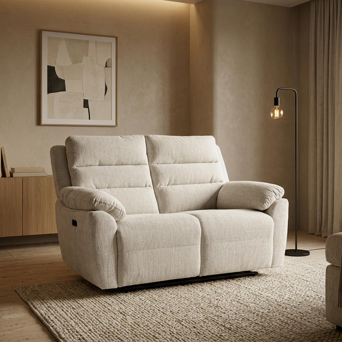 ULYA Canapé 2 places relax électrique en tissu beige - Canapé relax - Mobilier Deco