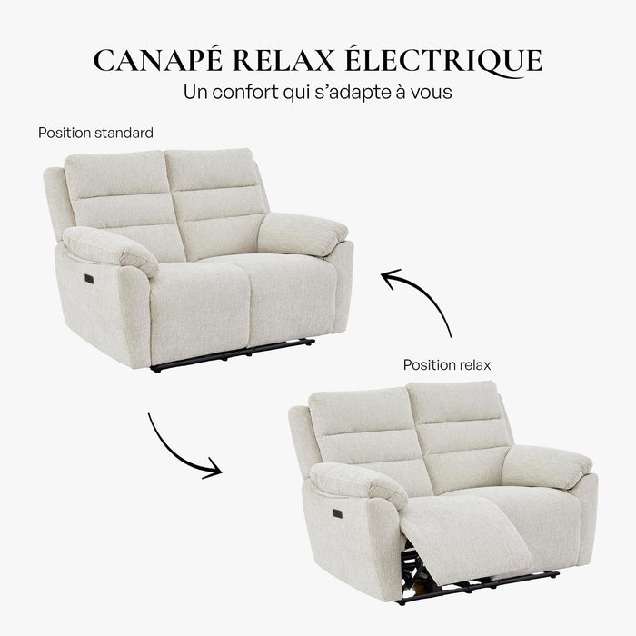 ULYA Canapé 2 places relax électrique en tissu beige