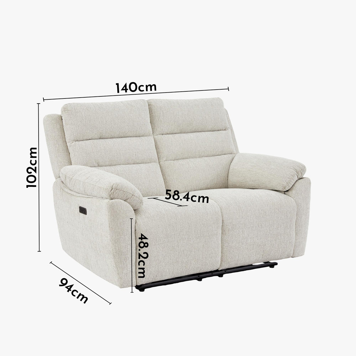 ULYA Canapé 2 places relax électrique en tissu beige - Canapé relax - Mobilier Deco