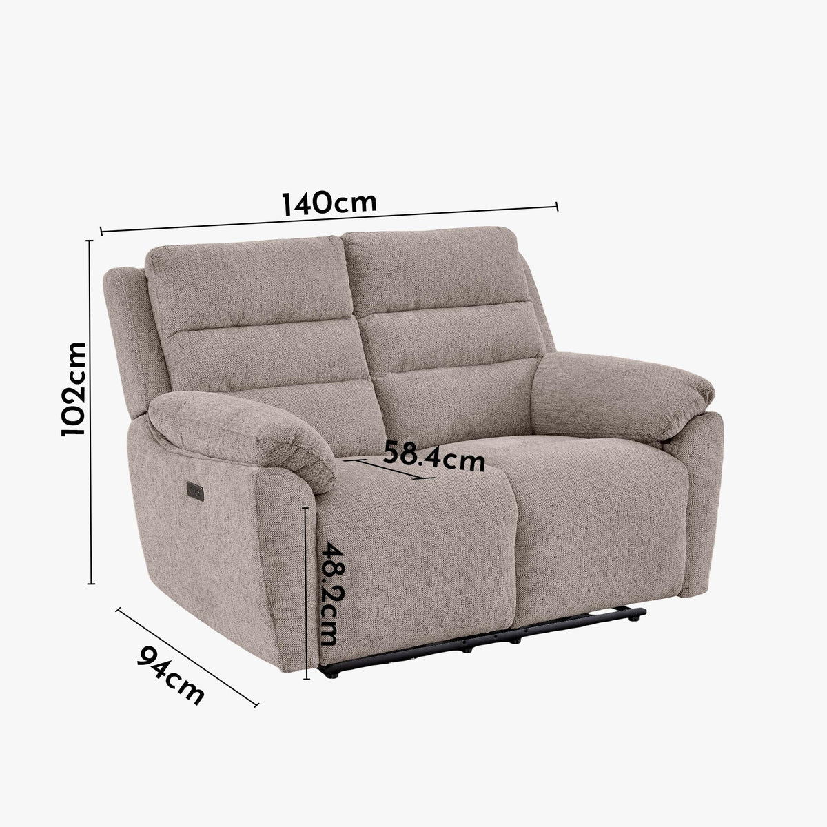 ULYA Canapé 2 places relax électrique en tissu taupe - Canapé relax - Mobilier Deco