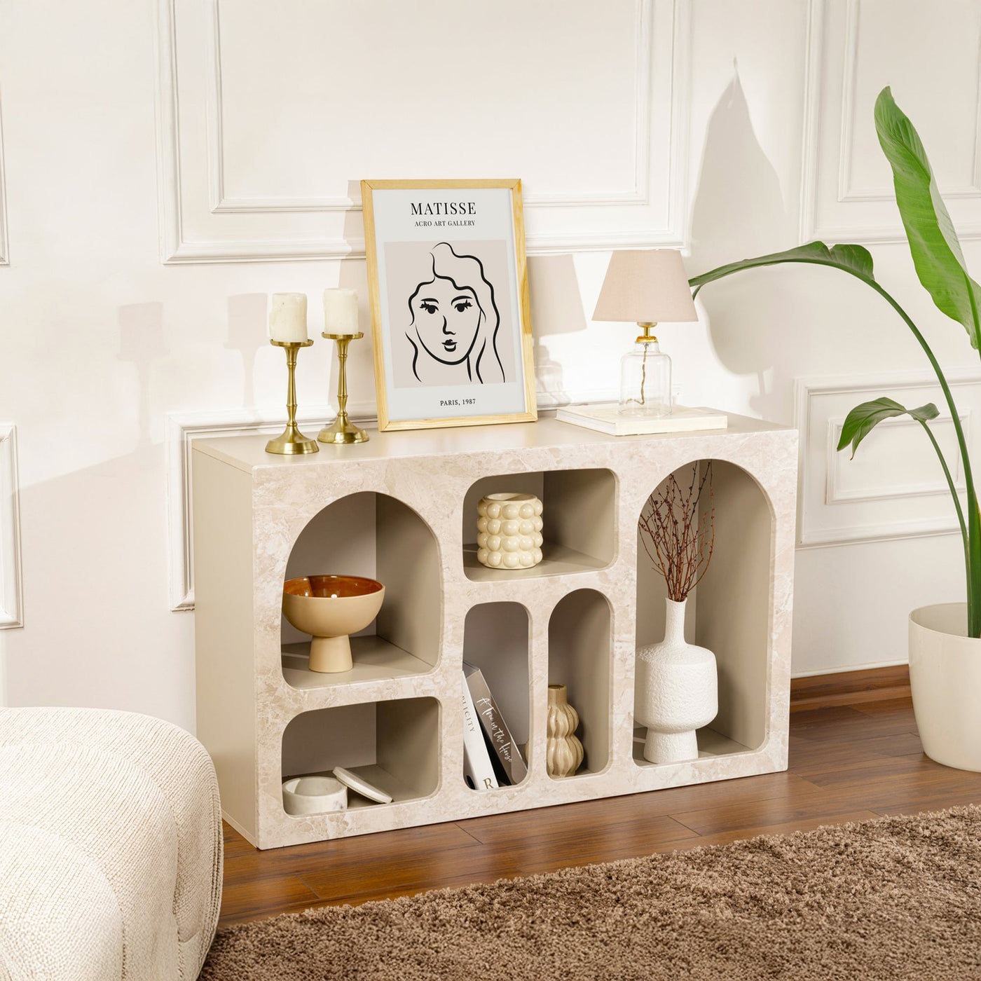 VERA Console avec 6 niches beige 120 cm - Consoles - Mobilier Deco