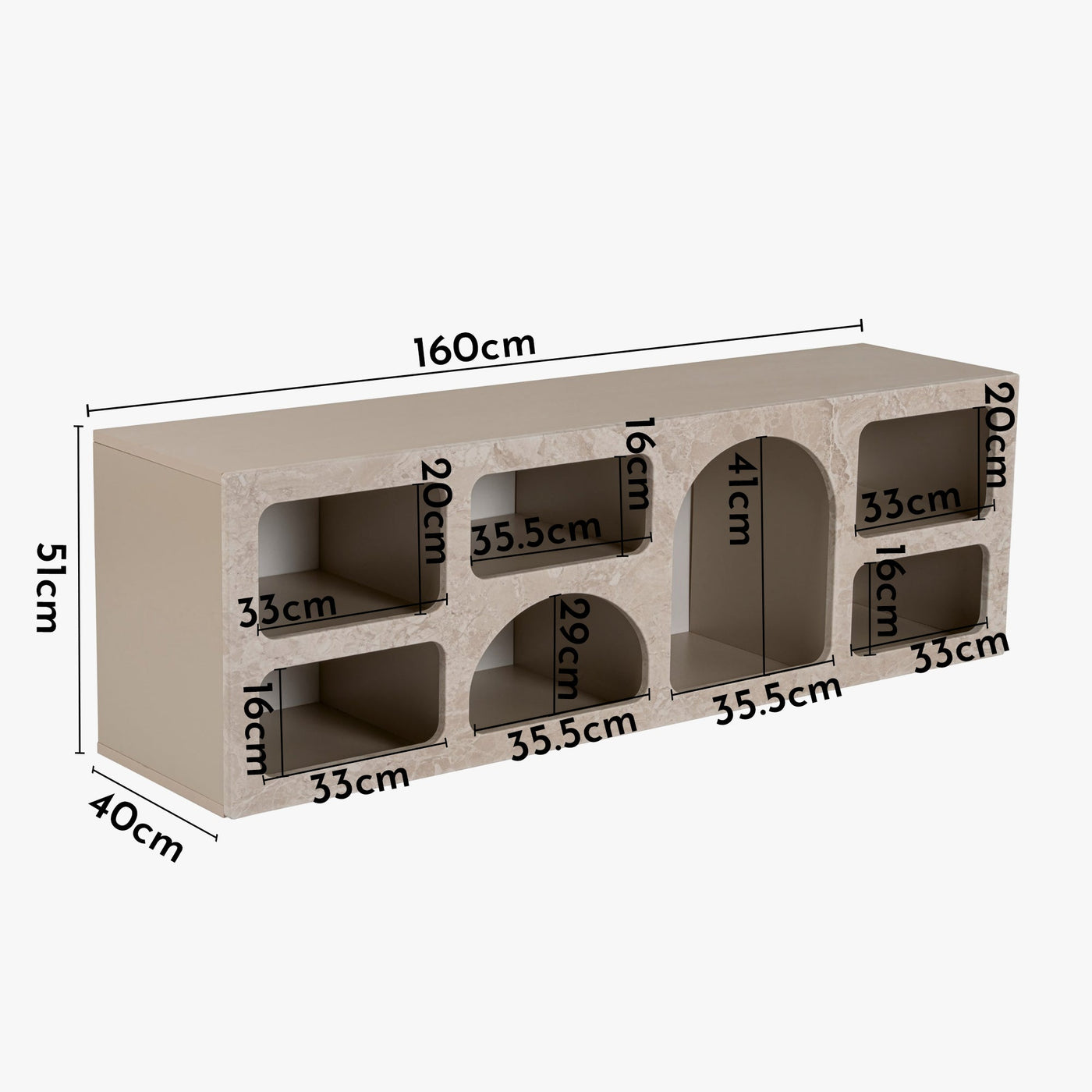 VERA Console avec 6 niches beige 120 cm - Consoles - Mobilier Deco