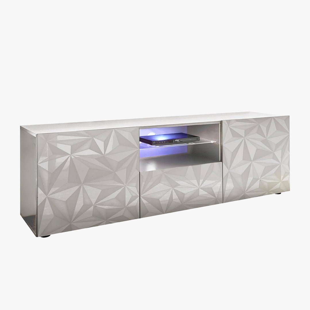 VERONA Meuble TV design 2 portes 2 niches et 1 tiroir blanc - Meuble TV - Mobilier Deco