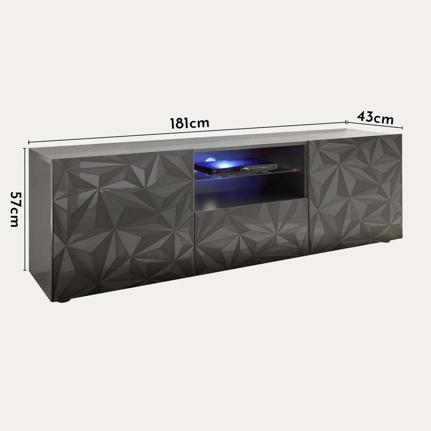 VERONA Meuble TV design 2 portes 2 niches et 1 tiroir noir - Meuble TV - Mobilier Deco