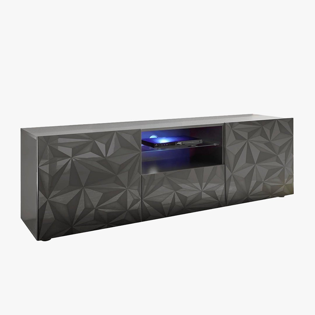 VERONA Meuble TV design 2 portes 2 niches et 1 tiroir noir - Meuble TV - Mobilier Deco