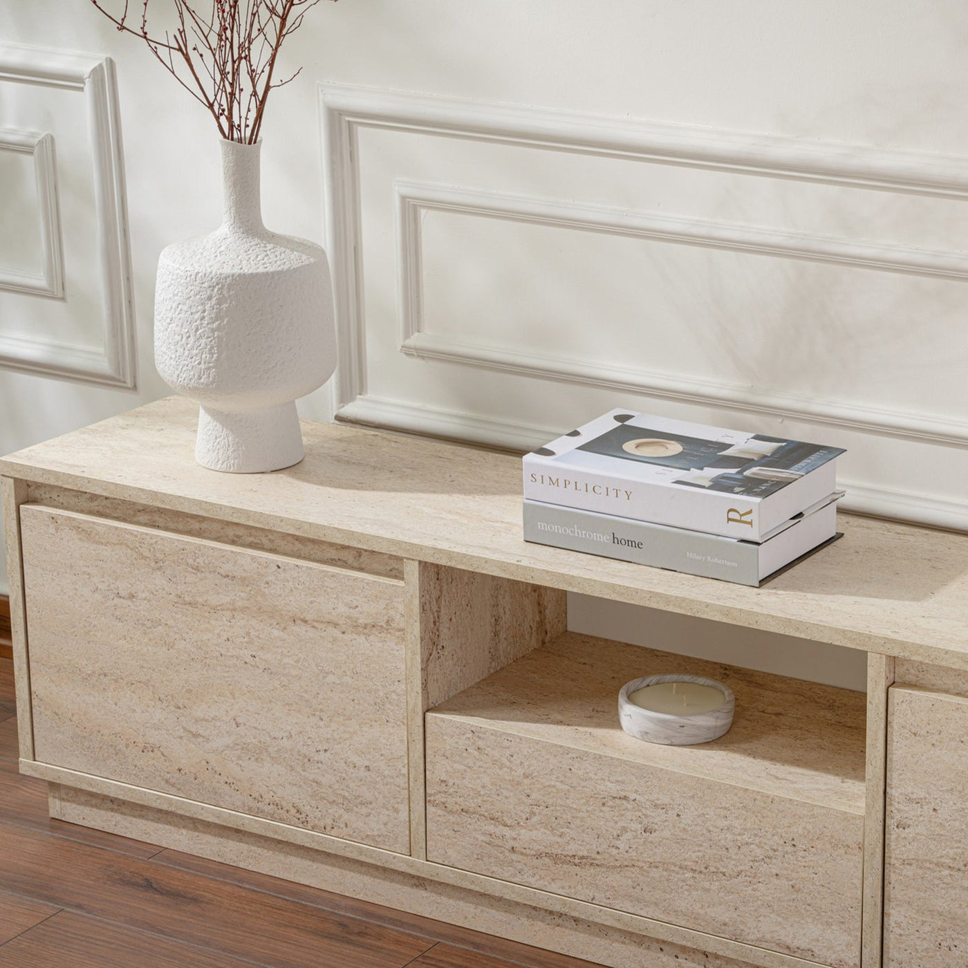 VIANA Meuble TV 3 portes 1 niche beige - Meuble TV - Mobilier Deco