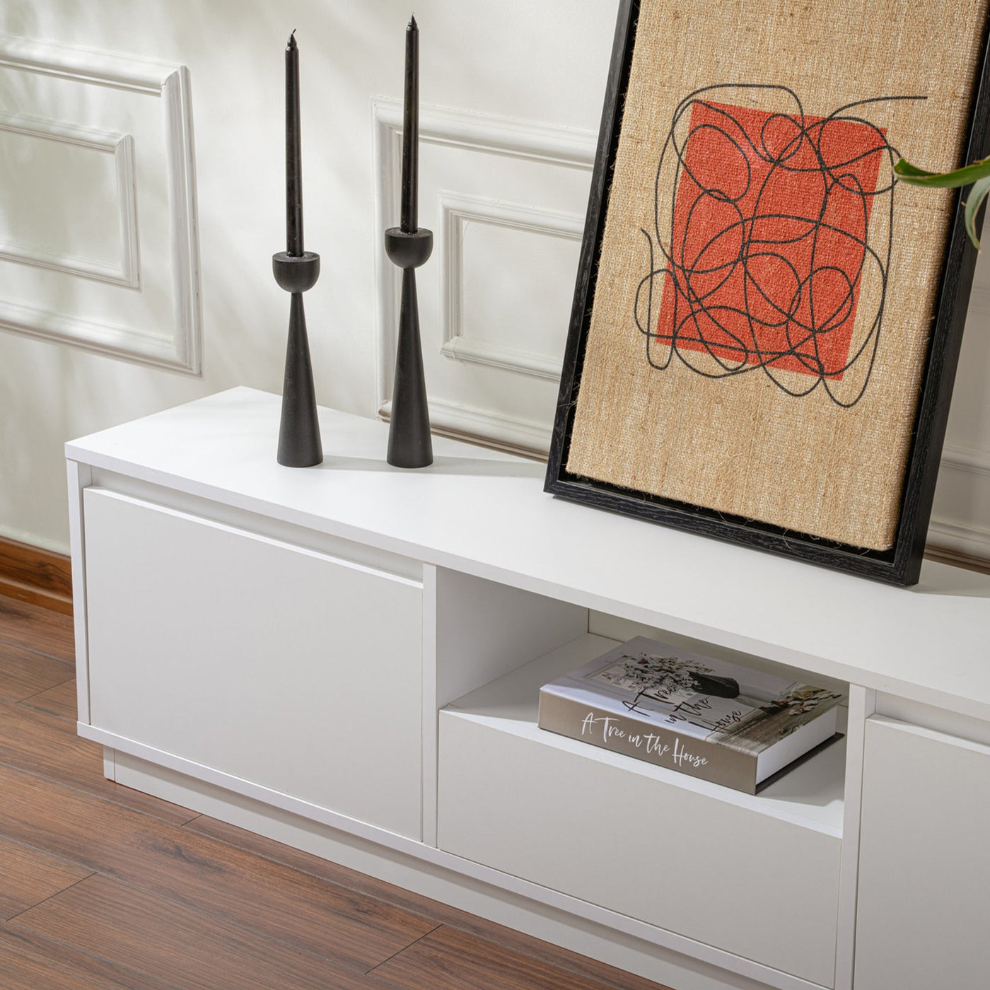 VIANA Meuble TV 3 portes 1 niche blanc - Meuble TV - Mobilier Deco