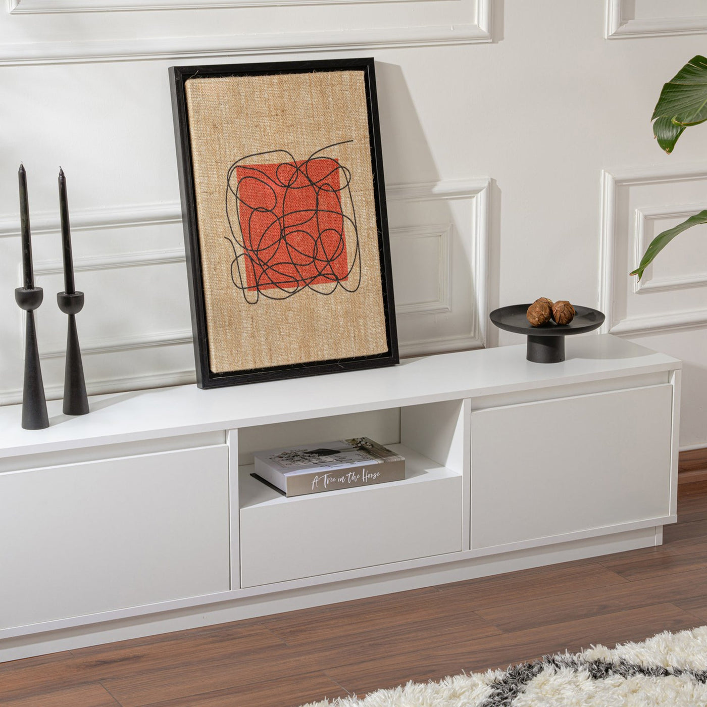 VIANA Meuble TV 3 portes 1 niche blanc - Meuble TV - Mobilier Deco