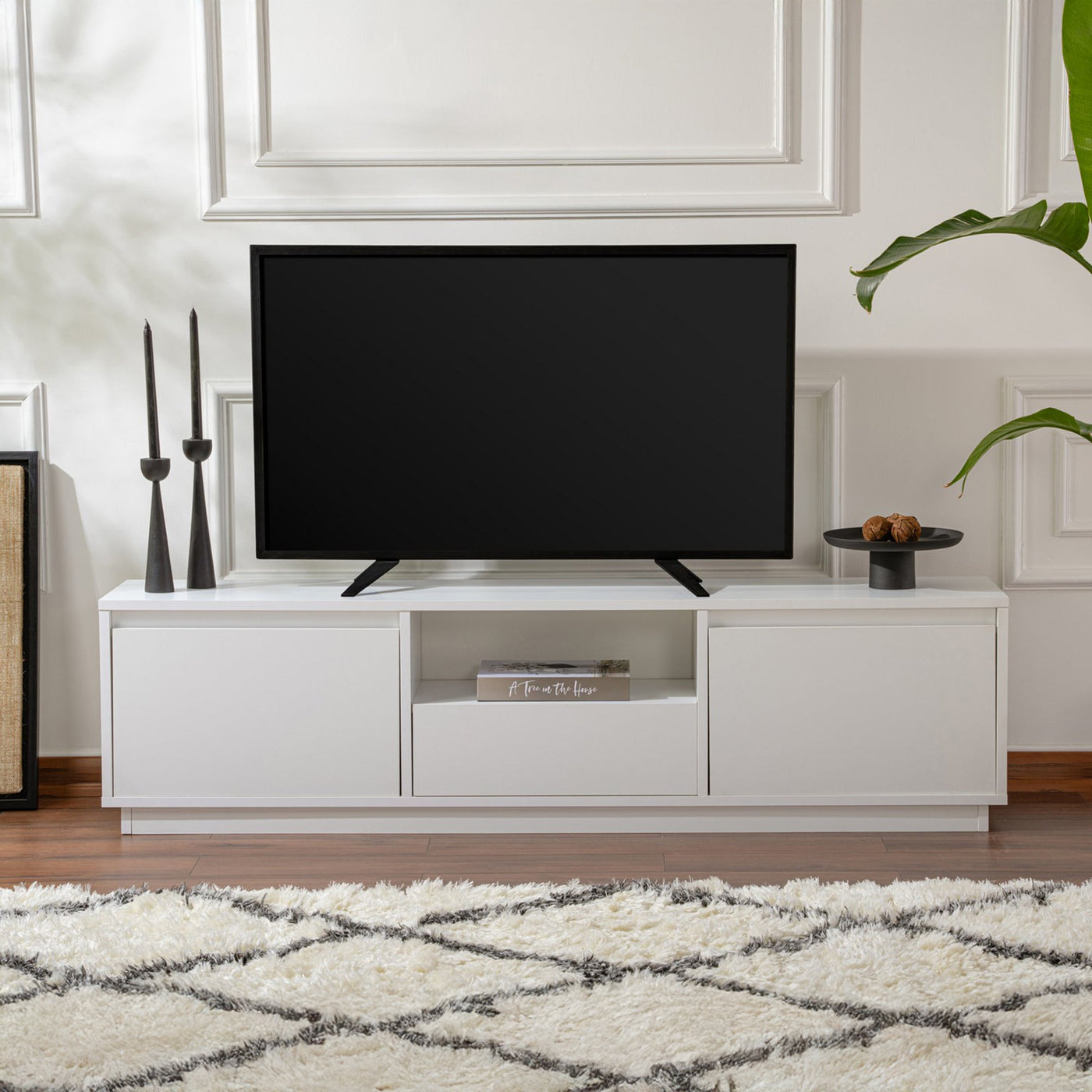 VIANA Meuble TV 3 portes 1 niche blanc - Meuble TV - Mobilier Deco