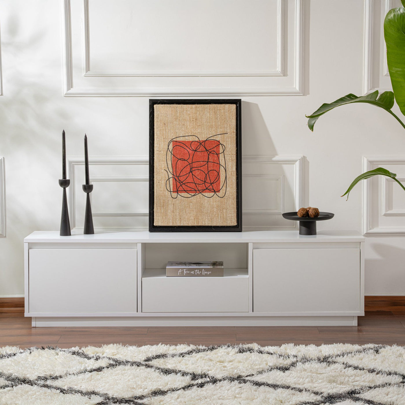 VIANA Meuble TV 3 portes 1 niche blanc - Meuble TV - Mobilier Deco