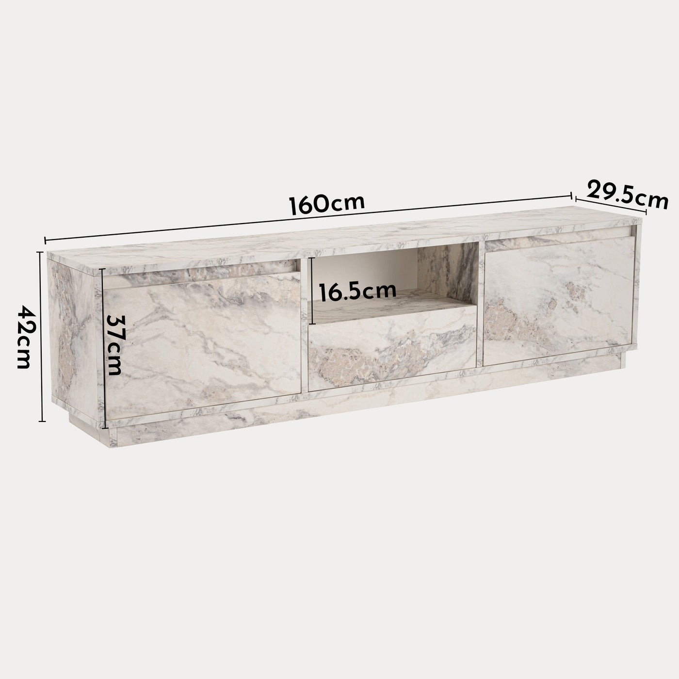 VIANA Meuble TV 3 portes 1 niche couleur marbre blanc et gris - Meuble TV - Mobilier Deco