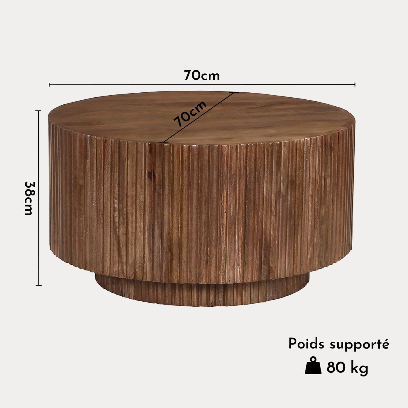 VICTOR Table basse bois de manguier brun clair 70 cm - Table basse - Mobilier Deco