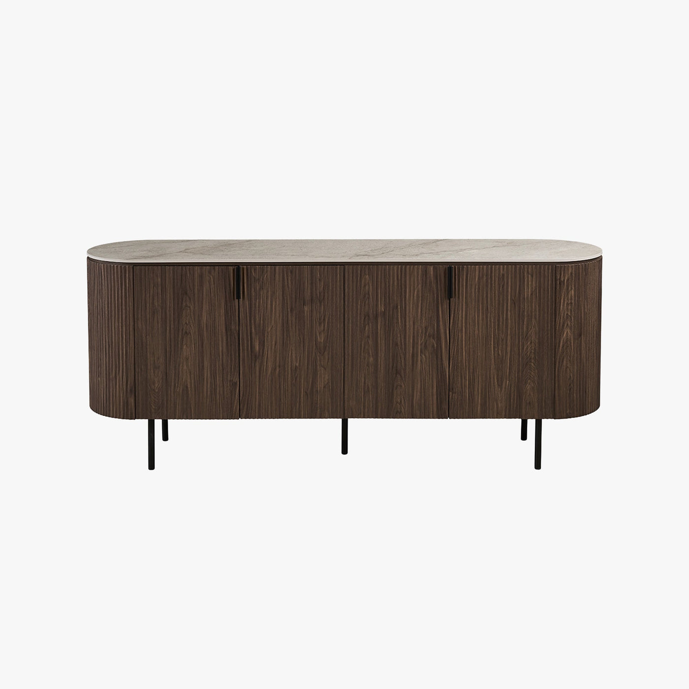 VIGO Buffet 4 portes en pierre frittée beige et couleur bois foncé - Mobilier Deco