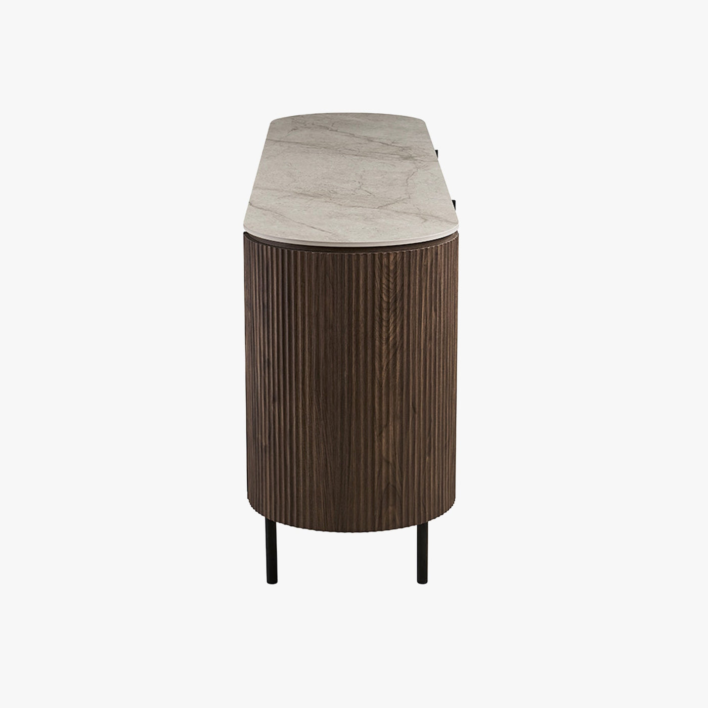 VIGO Buffet 4 portes en pierre frittée beige et couleur bois foncé - Mobilier Deco