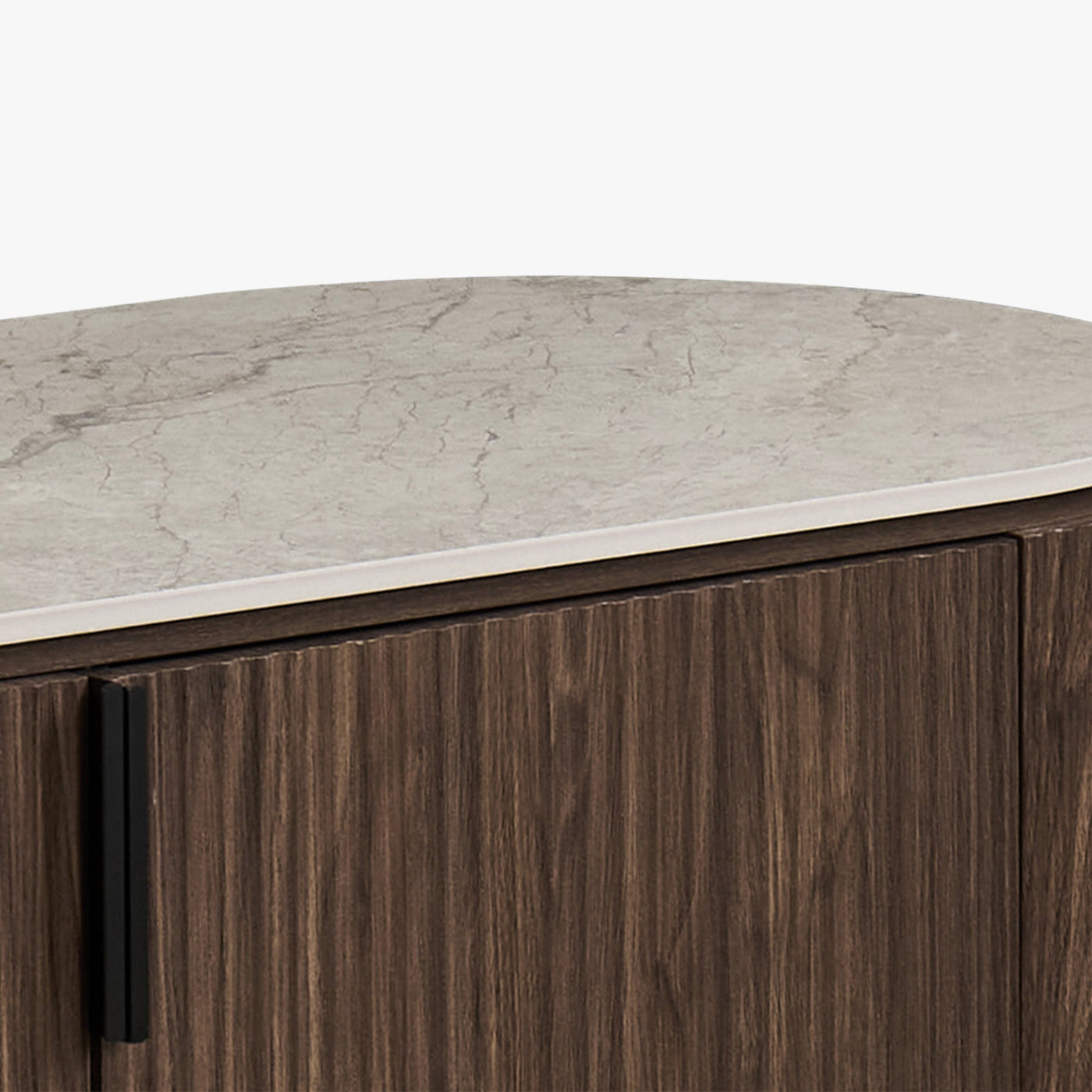 VIGO Buffet 4 portes en pierre frittée beige et couleur bois foncé - Mobilier Deco