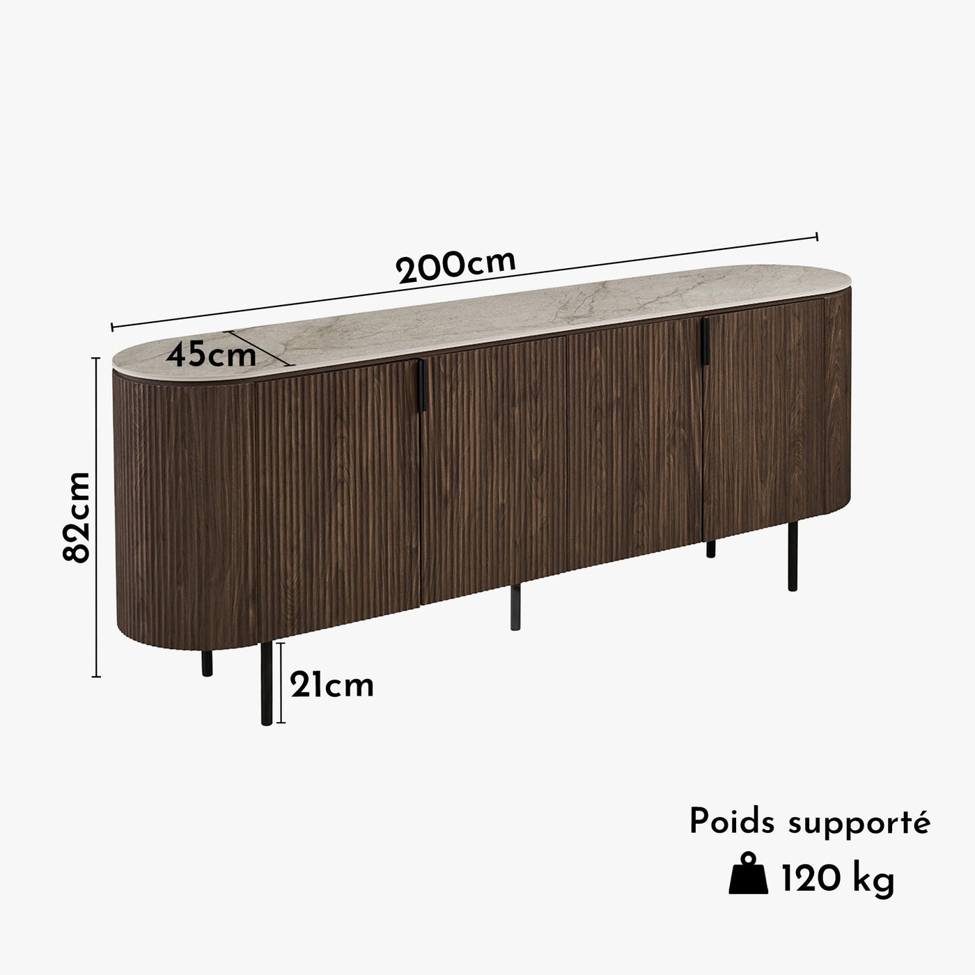VIGO Buffet 4 portes en pierre frittée beige et couleur bois foncé - Mobilier Deco