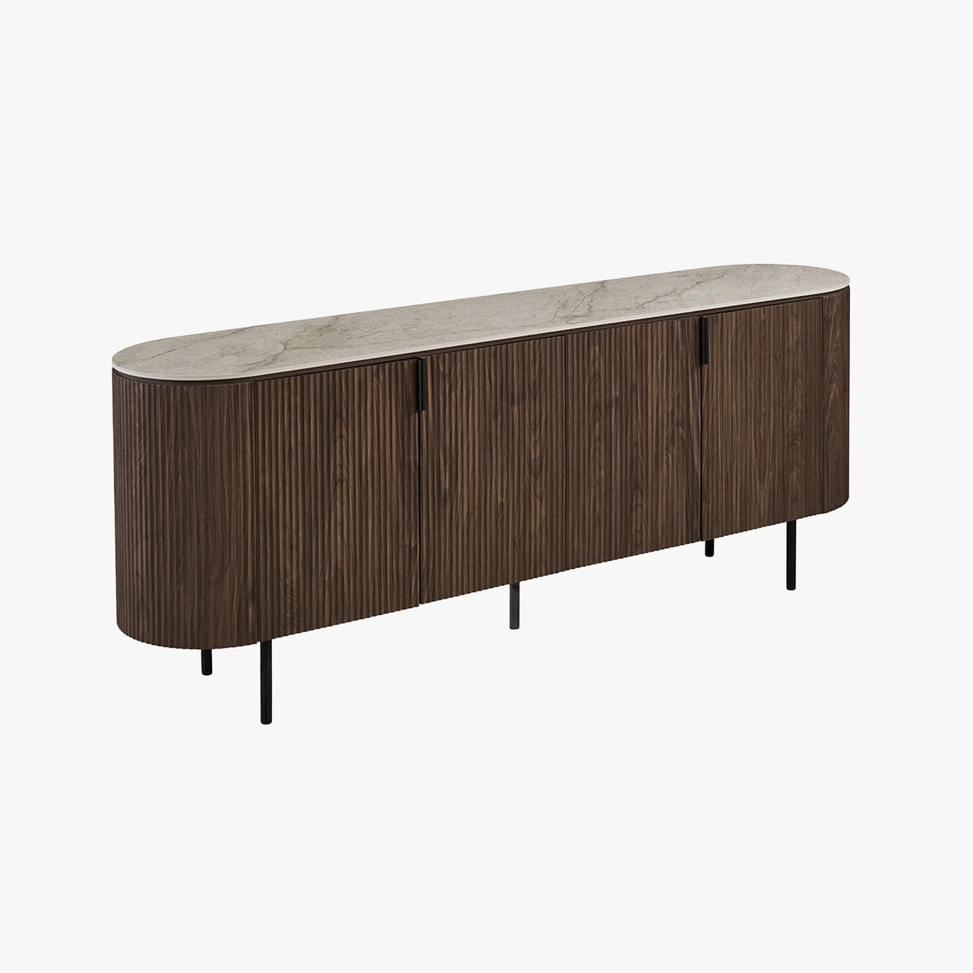 VIGO Buffet 4 portes en pierre frittée beige et couleur bois foncé - Mobilier Deco