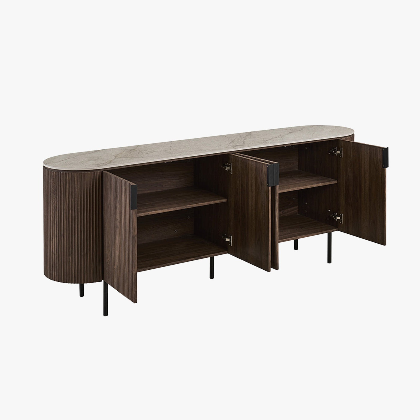 VIGO Buffet 4 portes en pierre frittée beige et couleur bois foncé - Mobilier Deco