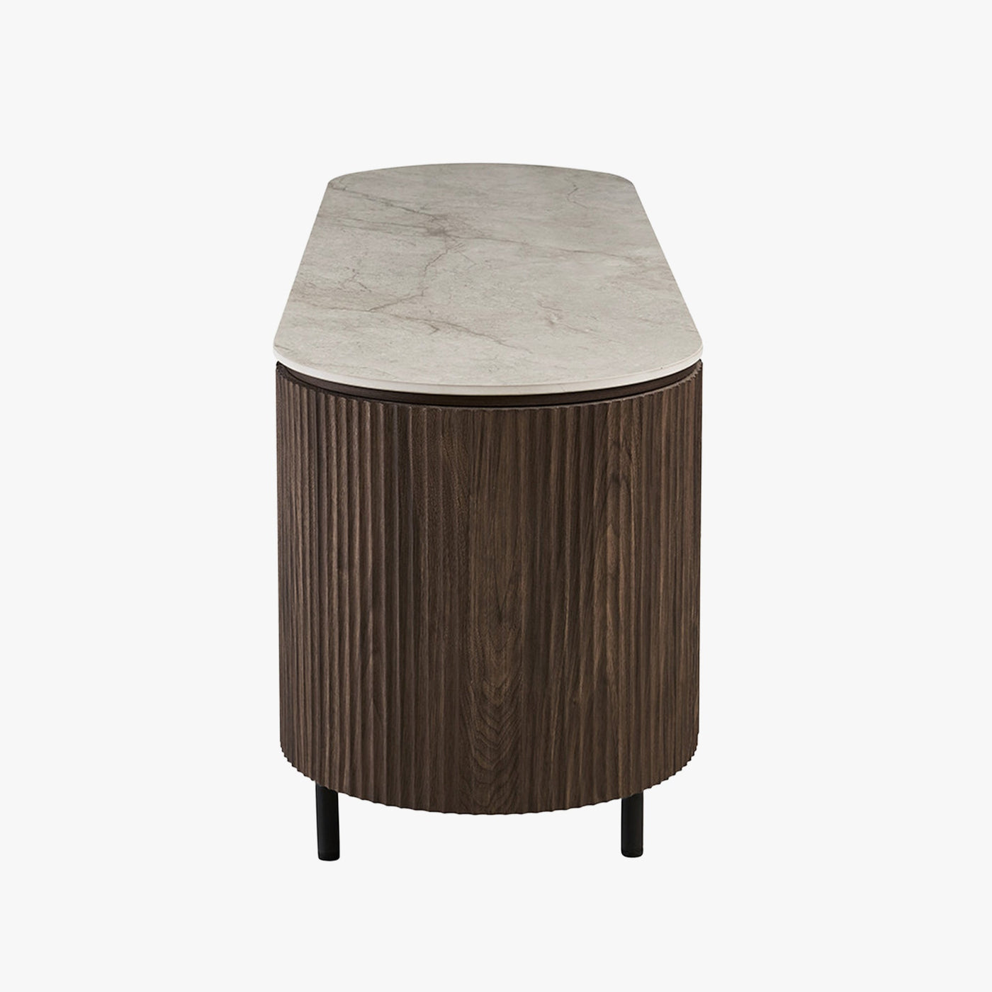 VIGO Meuble TV 2 portes et 2 niches en pierre frittée beige et couleur bois foncé - Mobilier Deco