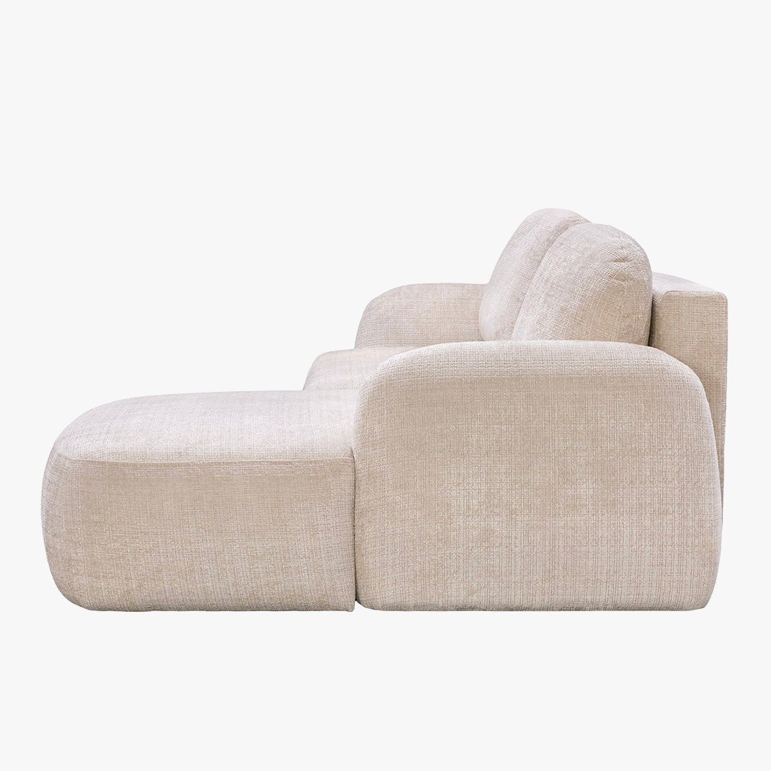 VIONA Canapé d'angle convertible avec coffre en tissu beige - Angle droit - Canapé d'angle convertible - Mobilier Deco