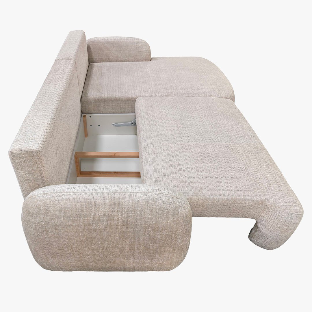 VIONA Canapé d'angle convertible avec coffre en tissu beige - Angle droit - Canapé d'angle convertible - Mobilier Deco