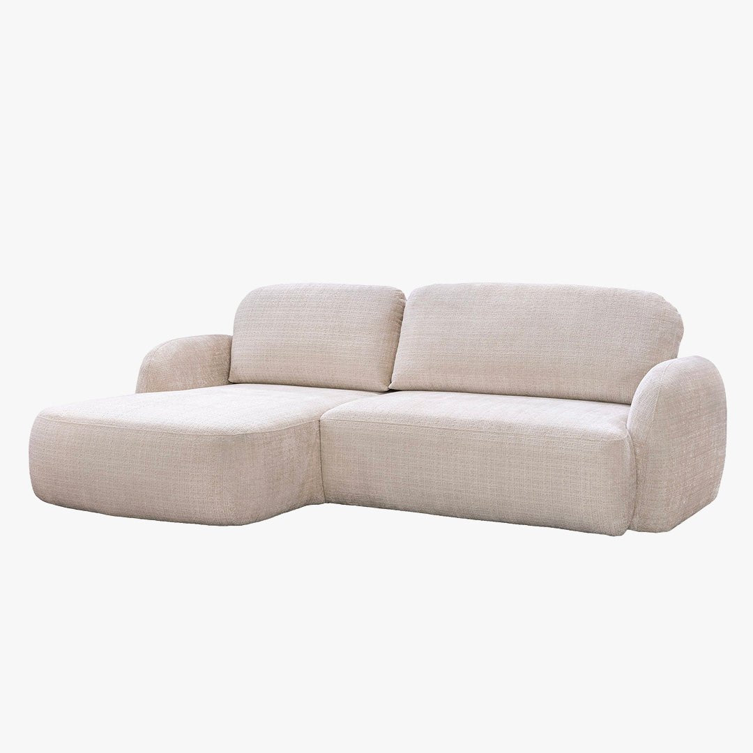 VIONA Canapé d'angle convertible avec coffre en tissu beige - Angle gauche - Canapé d'angle convertible - Mobilier Deco