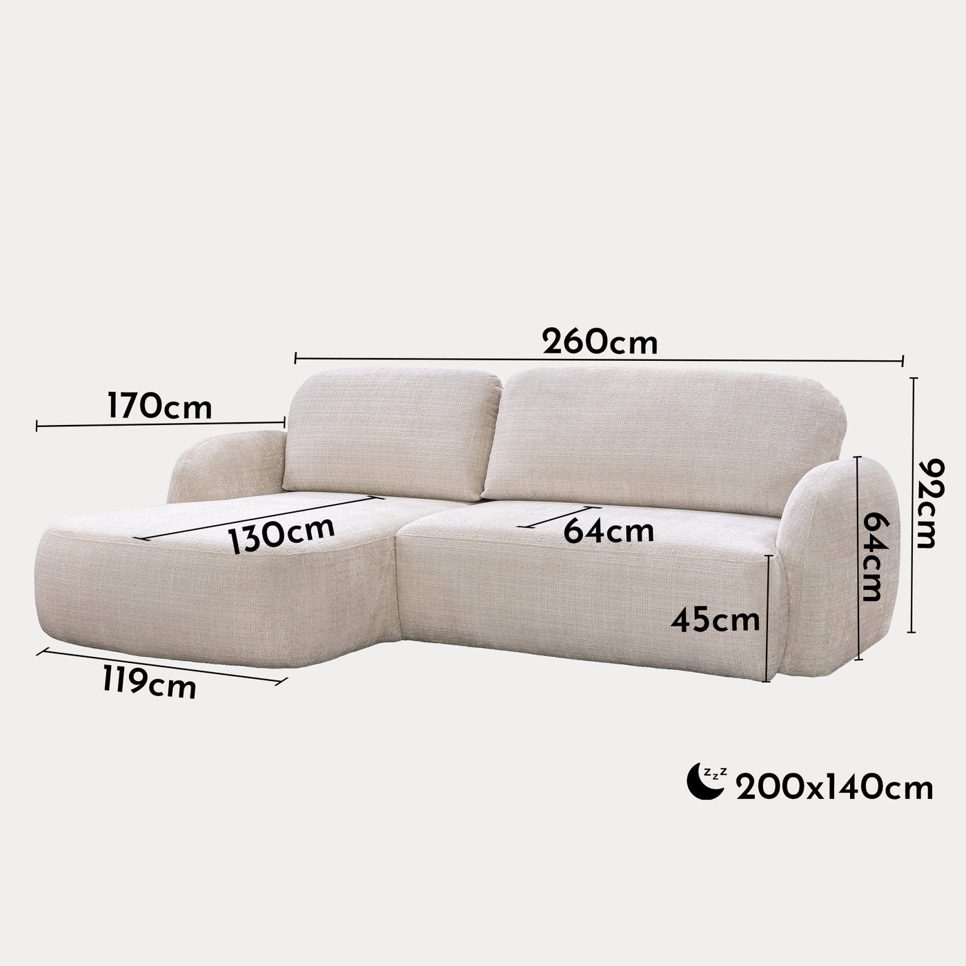 VIONA Canapé d'angle convertible avec coffre en tissu beige - Angle gauche - Canapé d'angle convertible - Mobilier Deco