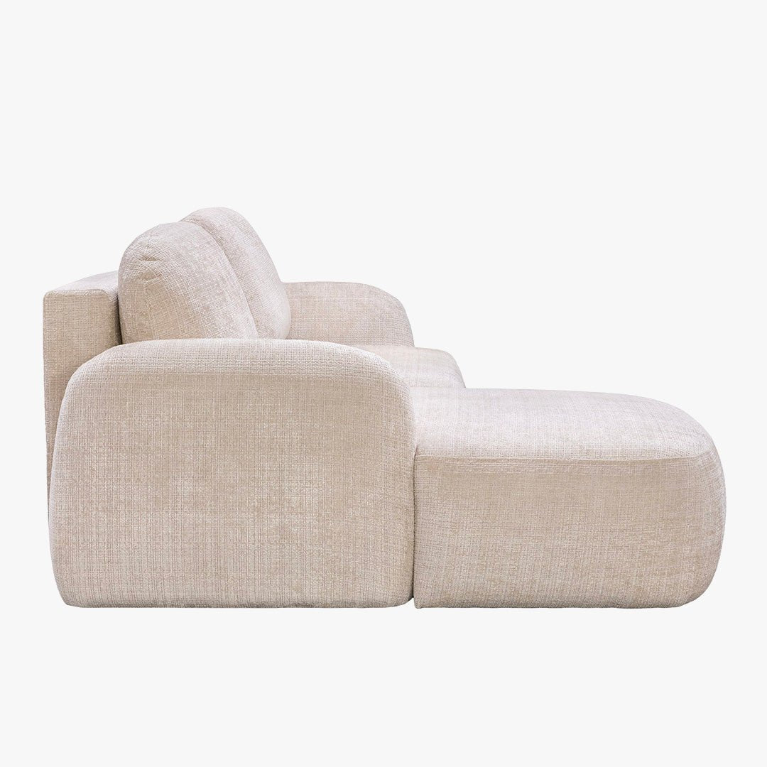 VIONA Canapé d'angle convertible avec coffre en tissu beige - Angle gauche - Canapé d'angle convertible - Mobilier Deco