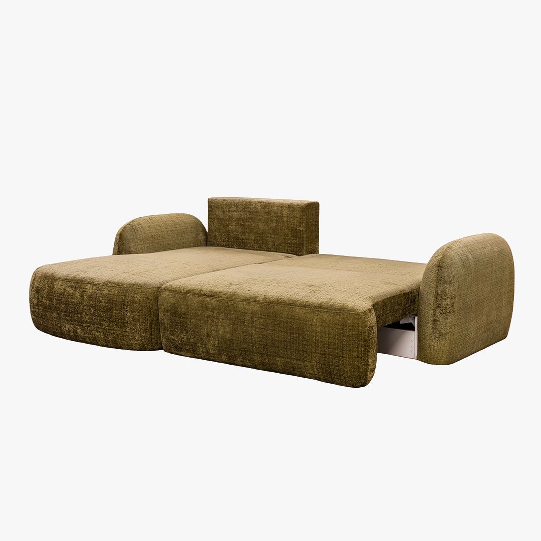 VIONA Canapé d'angle convertible avec coffre en tissu vert - Angle gauche - Canapé d'angle convertible - Mobilier Deco